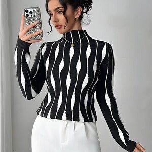 Chic Black and White Turtleneck Sweater
